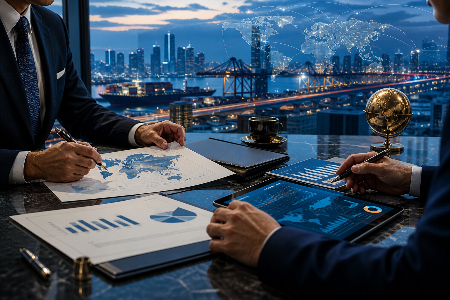 Trade and investment strategy overlooking a port